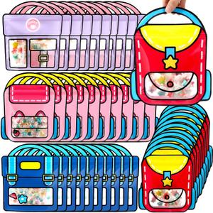 40 Pcs Cartoon Goodie Bags for Kids Candy Snack Treat Party Favor Bags Bulk Birthday Plastic Clear Gift Handbags with Handle for Classroom Back to School Supplies