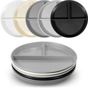 DYB DONGYONGBAO Portion Control Plate For Weight loss 9 Inch 5 Piece, Plastic Divided Plates For Adults with 3 Compartments, Microwave And Dishwasher Safe, Suitable For Adult And Kids