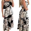 CHICME Summer Dresses for Women 2026 Sleeveless Casual Boho Maxi Dress Square Neck Hollow-Out Floral A Line Black Dress-S