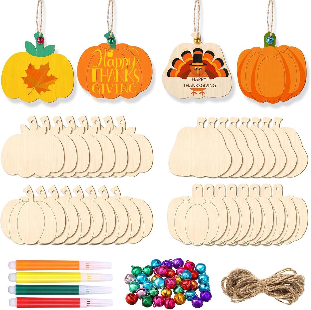 Jetec 32pcs Fall Wooden Pumpkin Cutouts Bulk Fall Thanksgiving Craft Decoration Unfinished Wood Pumpkins Ornaments Autumn DIY Blank Unfinished Pumpkins Crafts Party Home 3.5 x 3.3 Inch