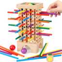 Montessori Game Wooden Board Games, 42 Colorful Sticks Dice Game Math Learning Toys for 3 4 5 6 Year Olds, Builds Fine Motor Skills & Counting, Family Travel Games for 3 Year Olds Gift for Kids