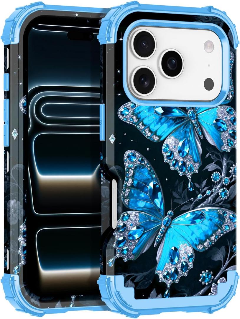 LONTECT for iPhone 17 Pro Max Case 3 in 1 Shockproof Heavy Duty Rugged Hard PC+Soft Silicone Full Body Protective Cover Girls Women Case for Apple iPhone 17 Pro Max, Glow in The Dark Blue