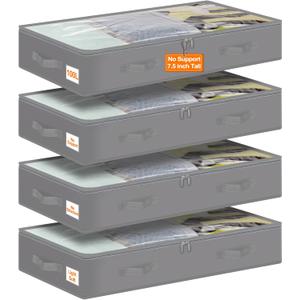punemi Under Bed Storage Containers, 4 Pack Large Soft Foldable Storage Bags with Clear Top for Blankets, Comforters, Sheets, Wrapping Paper, Water-Resistant Inner Layer, 20x40x7.5 in, Gray