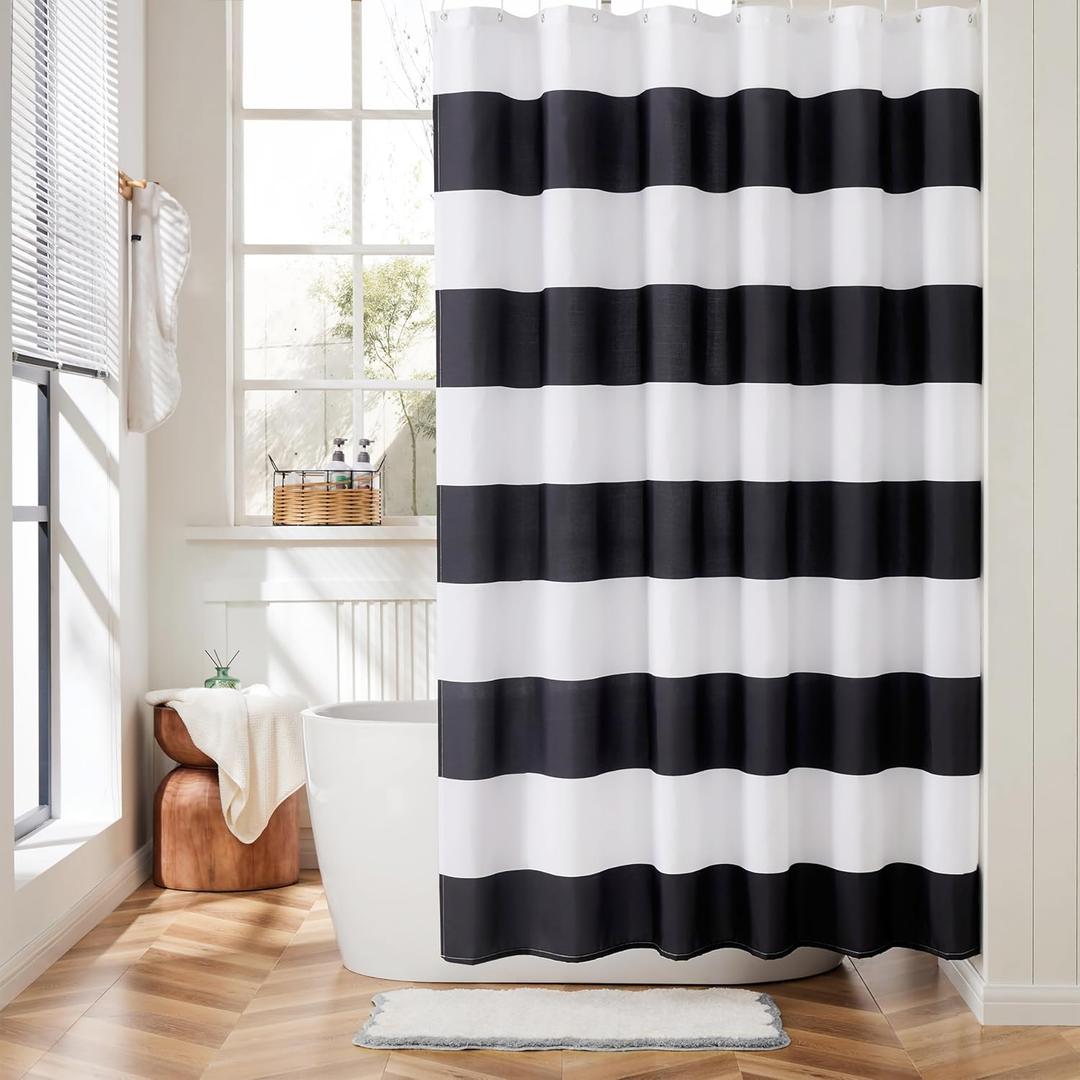 Striped Shower Curtain, Modern Shower Curtains for Bathroom, Cute Retro Vintage Black and White Stripes Rustic Farmhouse Bathroom Shower Curtain, Waterproof Polyester Fabric Bath Curtain