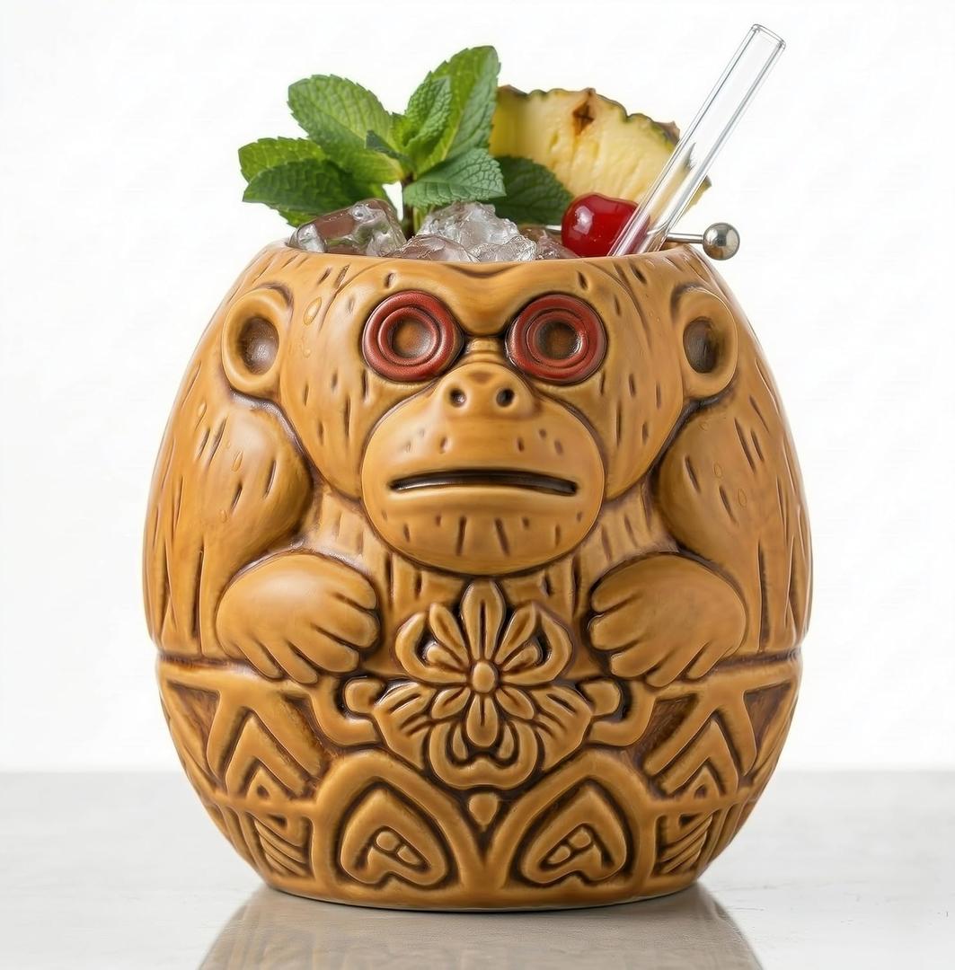 Coconut Monkey Hawaiian Tiki Mug, Decorative Cocktail Drinkware, 1 Piece