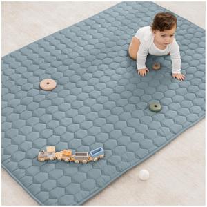 Comfy Cubs Rectangle Kids Play Mat - Medium 48 x 72 inches Soft Quilted Baby Floor Mat with Non-Slip Bottom - Plush Design for Toddlers Playtime and Relaxation - Comfortable and Durable - Pacific Blue (Rectangle - 48" x 72")