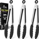 Hotec Mini Silicone Kitchen Tongs for Cooking - 7-Inch Small Serving Tongs with Silicone Tips, Set of 3 (Black)