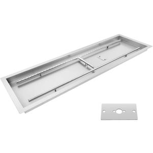 FAHKNS 48" x 14" Stainless Steel Drop-in Fire Pit Pan, Rectangle Fire Pit H-Burner Pan, Propane Gas Fire Pan BTU 185,000 Max, for Indoor or Outdoor Use