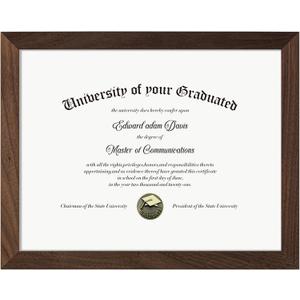 Fun Memories Walnut Wood 8.5x11 Diploma Frame, 100% Solid Walnut Wood Certificate Picture Frame with High Definition Glass, Document Frame for Wall and Tabletop