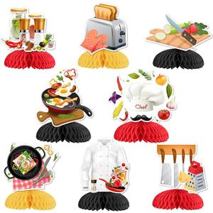 Chef Themed Party Decorations, 8pcs Chef Honeycomb Centerpiece Little Chef Masterchef Table Centerpieces for Chef Themed Birthday Cooking Baking Baby Shower Party Decorations