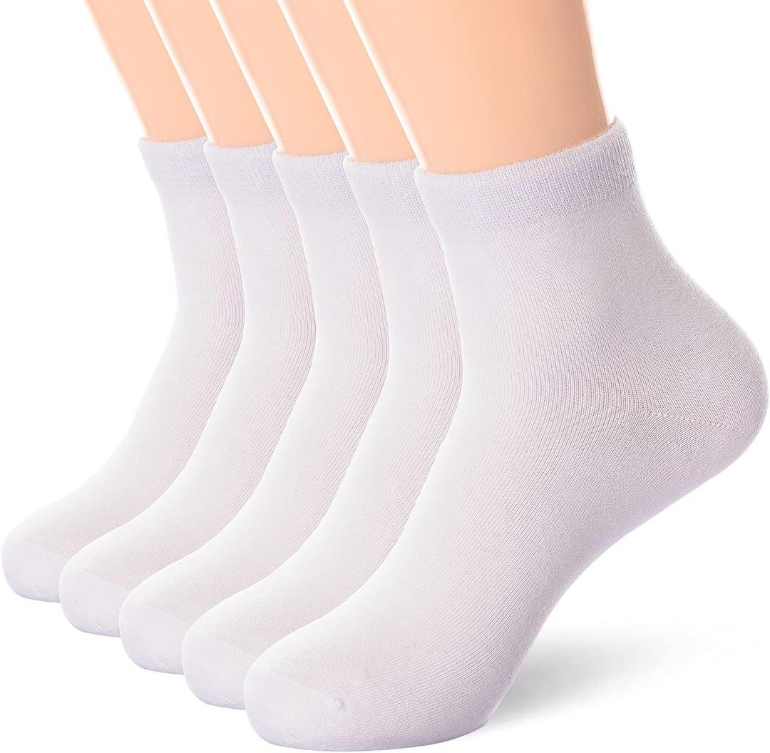 Women's Thin & Warm Cotton Ankle Socks - Quarter Cut, 5 Pairs  (Shoe Size 6-11, White)
