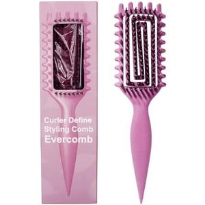 Evercomb Curl Defining Brush for Curly Hair - Detangling & Styling with Lightweight Ergonomic Nylon Bristles, Enhance Curls, Reduce Frizz/Breakage for Women (Pink 1Pcs) Pack of 3