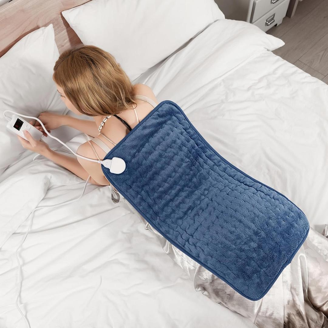 Long Heating Pad for Legs and Back Pain Relief, 33"x17" Electric Heat Wrap with Moist/Dry Option, 6 Heat Settings, Auto Shut-Off, Muscle Recovery Gift for Athletes (Blue)