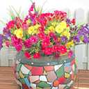 16PCS Artificial Fake Outdoor Flowers Plants, Faux Silk Realistic Morning Glory Floral Arrangement Planter UV Resistant for Porch Patio Window Box Balcony Garden Decor (Wheat Ears 4 Colors)