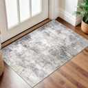 IOHOUZE Small Abstract Area Rug 2x3 Ft Entryway Rugs Washable Door Mat Indoor Entrance, Rubber Backed Throw Rugs, Printed Faux Wool Non Slip Floor Carpet for Foyer Front Door Sink, Grey Beige