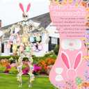 8 Pcs Easter 12 ft Skeleton Bunny Costume Accessories Set Include Bunny Headband Nose Bowtie Multicolor Garland Happy Easter Banner for Skeleton Spring Holiday Outdoor Garden Yard Lawn Decorations