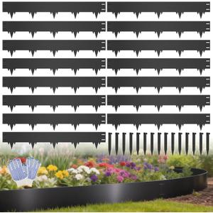 15-Pack Metal Landscape Edging (50ft Total), 40" x 6.5" Steel Garden Edging Border w/ 15 Stakes, Rustproof Hammer-in Edging for Landscaping, Lawn, Yard, Tree Rings, Flower Beds