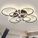 Modern LED Ceiling Light, Semi-Flush Mount with Remote Control, Dimmable Brightness (3000-6000K), 8-Ring Black Design for Living Room, Bedroom, Hallway, Kitchen, and Dining Room Ceiling Lamp (8 Rings)