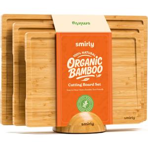 SMIRLY Wooden Cutting Boards For Kitchen Meal Prep & Serving - Bamboo Cutting Board Set with Holder, Charcuterie & Chopping Board, Wood Cutting Board Set, Kitchen Gadgets