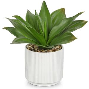 Hollyone Artificial Agave Plants Fake Succulent Agave Plant Potted in White Pot Succulents Aloe Plant for Desk Modern Office Living Room Table Shelf Home Indoor Outdoor Decor