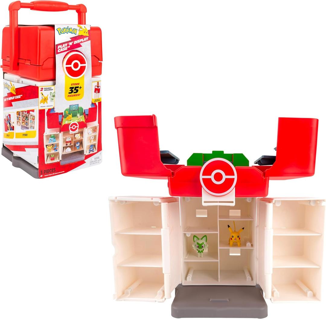 Jazwares Pokmon Play N Display Case - Multi-Level Storage Unit with Rooftop Arena and Space for 35+ 2-Inch Battle Figures