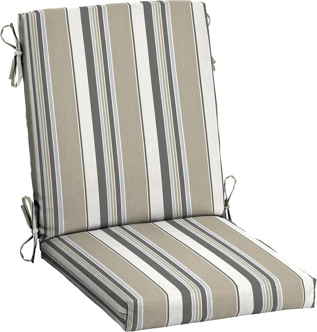 Arden Selections earthFIBER Outdoor Dining Chair Cushion, 20 x 20, Water Repellent, Fade Resistant, 1-Piece Cushion for Dining Chairs 20 x 20, Taupe Grey Boardwalk Stripe (20"L x 20"W, Taupe Grey Boardwalk Stripe)