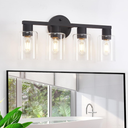 4 Light Bathroom Vanity Light, Matte Black Bathroom Light Fixtures with Clear Glass Shade, 4-Light Vanity Lights, Black Lighting Fixtures for Bath Mirror Bedroom Living Room Hallway Porch