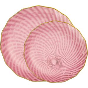 PLASTICPRO 60 Pack Plastic Plates Set of 30-10 inch Plates and 30-7 inch Plate, Elegant Clear Pink Spiral and Gold Rim Disposable Fancy Dishes Heavyweight