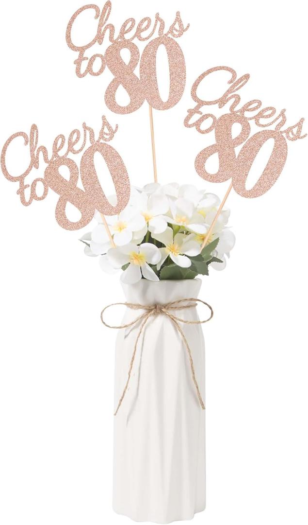 Gexolenu Cheers to 80, 10 Pack Double-Sided Rose Gold Glitter 80th Birthday Centerpieces for Tables, Number 80 Birthday Table Toppers Party Centerpiece Sticks Party Supplies