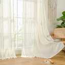 LAMIT Natural Ivory Semi Sheer Linen Curtains 84 inch Long, Cream White Light Filtering Living Room Panels Back Tab and Rod Pocket Neutral Drapes for Bedroom/Farmhouse, 2 Panels, 52 x 84 Inch