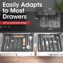 Aujen Silverware Organizer - Expandable Kitchen Drawer Organizer, Adjustable Utensil Organizer, Cutlery Tray for Forks, Knives, Multipurpose Kitchen Organizers and Storage Solution, Grey, Medium