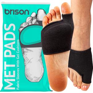 Brison Metatarsal Pads for Women and Men Ball of Foot Cushion - Gel Sleeves Cushions Pad - Fabric Soft Socks for Supports Feet Pain Relief - 2 Pairs (Black, Medium)