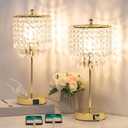 Boncoo Crystal Table Lamp Set of 2, 3-Way Dimmable Nightstand Lamp with 2 USB Charging Ports, Gold Bedside Lamp for Bedroom, Touch Lamp with Elegant Shade for Living Room, B11 LED Bulb Included