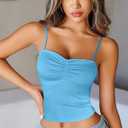 Avidlove Sexy Camisoles Tank Tops for Women Cute Spaghetti Strap Crop Ruched Tube Top (Blue, S)