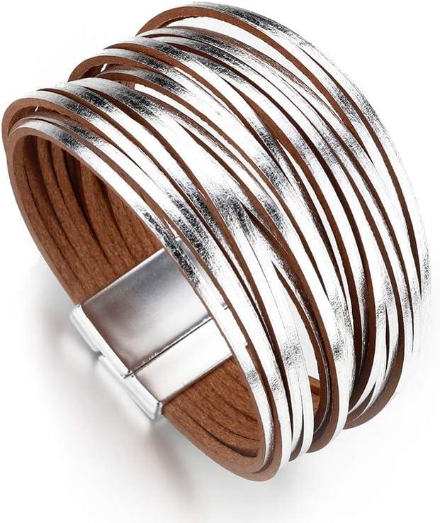Fesciory Leather Wrap Bracelets for Women, Boho Western Layered Jewelry | Layered leather cuff bracelets, Easy on and off, Boho western style, Daily wear, Gift for women