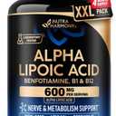 Alpha Lipoic Acid 600mg - ALA Supplement Antioxidant for Nerve, Energy & Metabolism Support - Extra Strength with Benfotiamine, B1 & B12 - Lab Tested, NON-GMO & Vegan - 240 Capsules, 4 Month Supply, Exp Date: 5/28