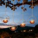 Solar Hanging Lanterns, Dragonfly Style Outdoor Chandelier, Waterproof Auto On/Off Solar Tea Lights for Garden, Patio, Porch, Balcony, Tree Decor (Flickering Flame, 4-Pack)
