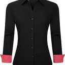 Esabel.C Womens Button Down Shirts Long Sleeve Regular Fit Stretch Work Blouse 3XL