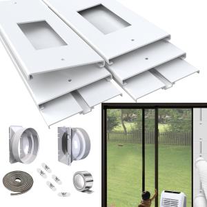 95" Sliding Door AC Vent Kit for Dual Hose Portable Air Conditioner with Screen net & 2 weather strippings Energy Saving Airtight Universal 5.0/5.9"Hose Coupler Portable AC sliding door Kit