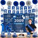 Crenics 16th Birthday Decorations for Boys or Girls - Back in 2009 Birthday Backdrop, 16th Birthday Banner, Swirls, Honeycomb, Sash, Cake Topper and Balloons for 16 Birthday Party Supplies