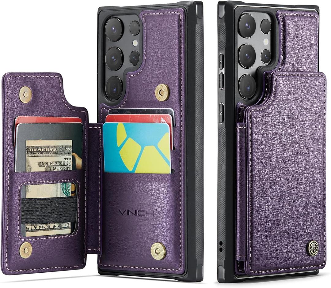 Vinich for Samsung Galaxy S24 Ultra Wallet Case with Card Holder, RFID Blocking Credit Slots Kickstand Shockproof Phone Cover Fit for Galaxy S24 Ultra 6.8" Purple