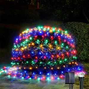 WBao Solar Christmas Lights Outdoor 200LED F8 Big Bulbs, 8.4ft x 5.2ft Christmas Net Lights with Remote Control, 8 Modes, Timer, Waterproof for Lawn, Bushes, Trees Outdoor Xmas Decorations, Multicolor