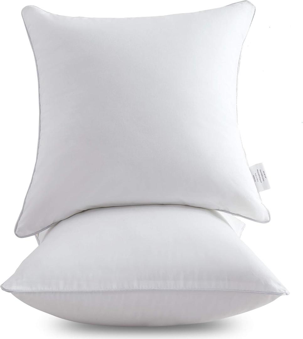 Oubonun 18x18 Inch Throw Pillow Inserts (Set of 2) - Decorative Pillows for Sofa, Bed & Couch - Soft Fluffy Firm Sham Stuffer with Cotton Cover