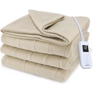 Sunbeam Royal Ultra Fleece Heated Electric Blanket Twin Size, 84" x 62", 12 Heat Settings, 12-Hour Selectable Auto Shut-Off, Fast Heating, Machine Washable, Warm and Cozy, Pebble