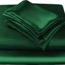 JSD Emerald Green Satin Sheet Set Full Size, 4 Piece Silky Bed Sheets Extra Deep Pocket, Good for Hair and Skin