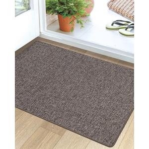 LUMI Ultra Thin Door Mat for Entryway, 24"x36" Low Profile Non Slip Rubber Backing Indoor Doormat, Easy Clean Welcome Entrance Mat for Inside House, Patio, Brown