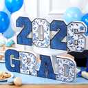 Kathfly 2 Pack 2026 Grad Signs Glitter Graduation Party Decorations Graduation Table Centerpieces Class of 2026 Wooden Tabletop Congrats Grad Signs Table Toppers for Congrats Decor(Blue Chinoiserie)