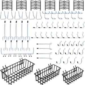 1/4 inch Extra Thick Pegboard Accessories Kit,Only Suitable for 1/4" Pegboard Board,Includes Three Baskets and Multiple Types of Pegboard Hooks,Metal Hooks for Hanging Storage(Black Baskets)