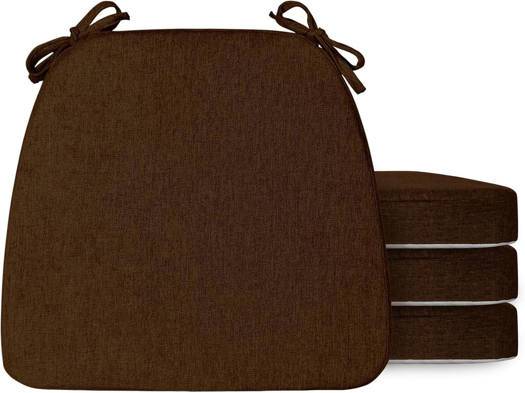 Chair Cushions for Dining Chairs Set of 4, D-Shaped Non-Slip Seat Cushions with Ties and Removable Cover, 2" Thick Chair Pads for Indoor Dining Room, Kitchen, 18''x16'', Brown, 4 Pack