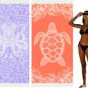 Thin Turkish Beach Towel Lightweight Quick Dry Absorbent Cotton Bathroom Bath Pool Swim Towels Extra Large Oversized Sand Free Beach Accessories Essentials Cloud Gifts for Adult (X-Large(79 x 36 inches,200 x 90 cm), 2 Pack Purple Octopus Orange Turtle)